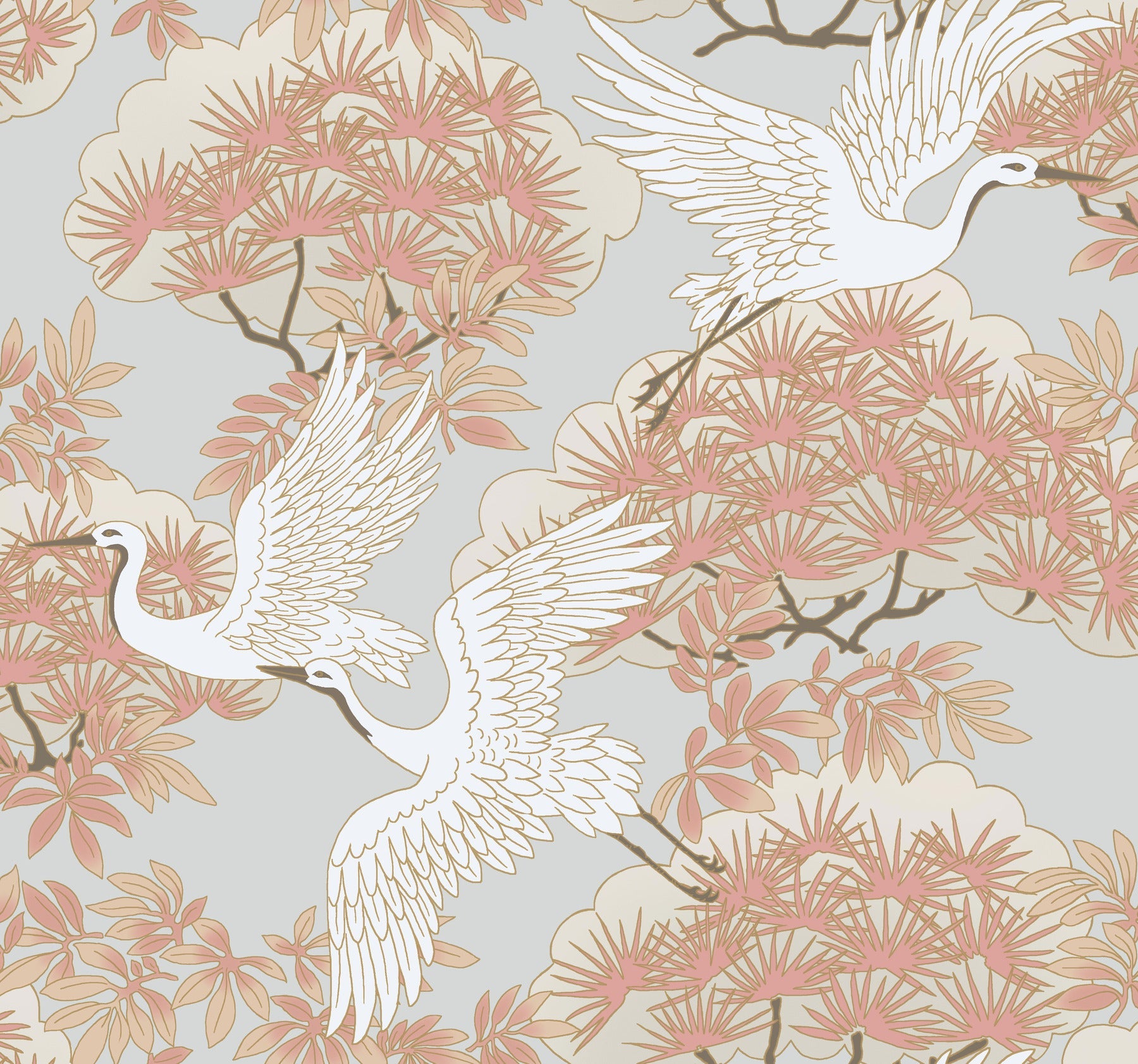York Spring & Heron Wallpaper - Coral