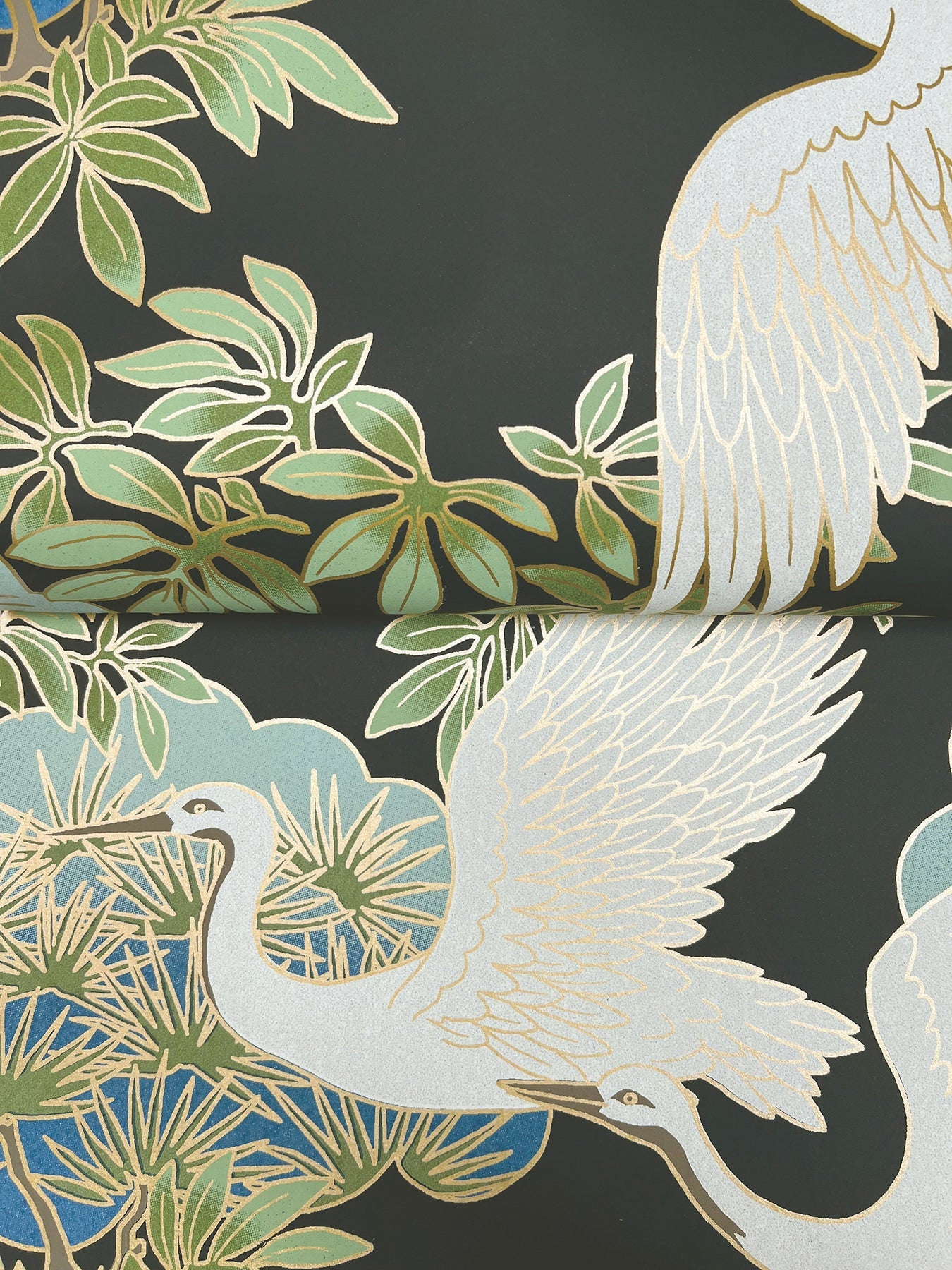 York Spring & Heron Wallpaper - Black