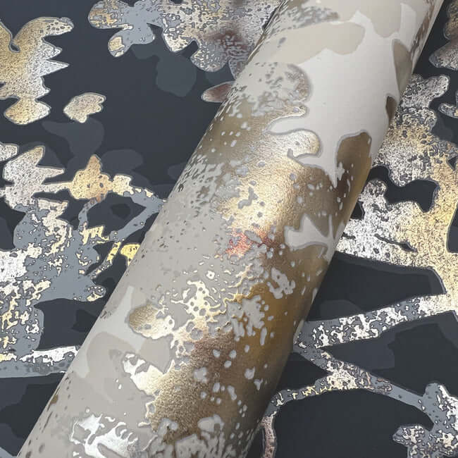 York Shimmering Foliage Wallpaper - Black/Multi