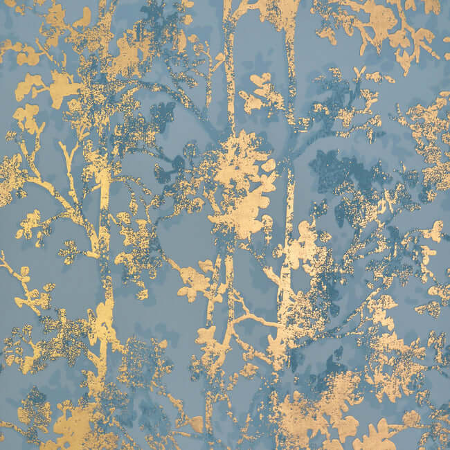 York Shimmering Foliage Wallpaper - Blue/Gold