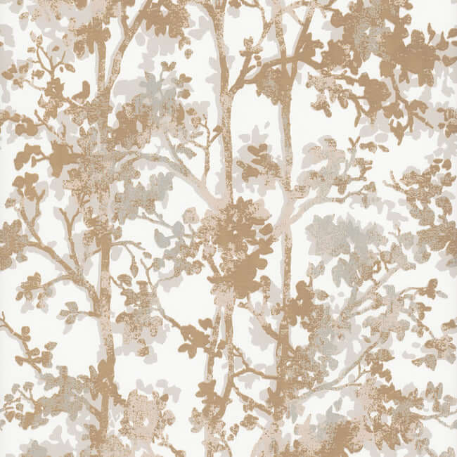York Shimmering Foliage Wallpaper - White/Gold