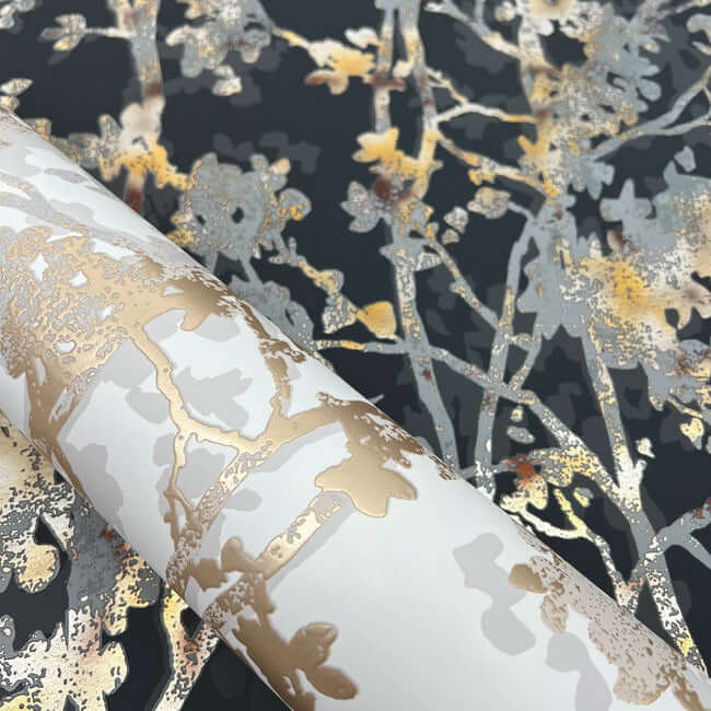 York Shimmering Foliage Wallpaper - White/Gold