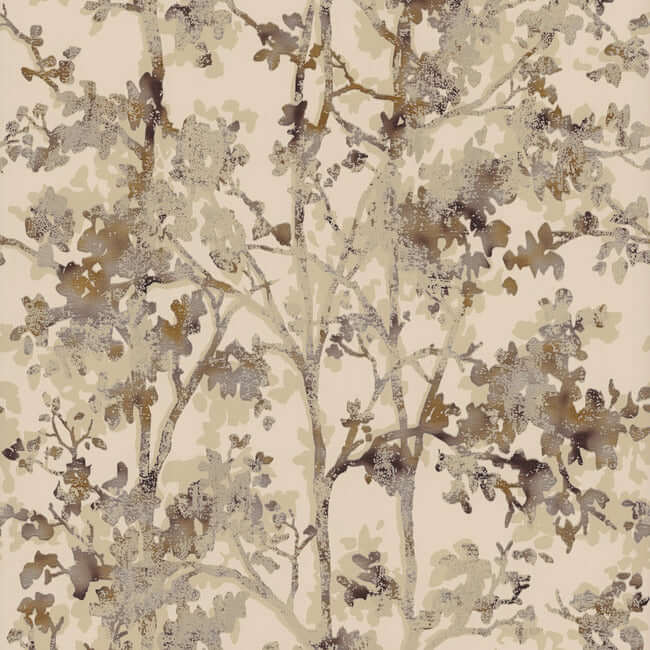 York Shimmering Foliage Wallpaper - Khaki/Multi