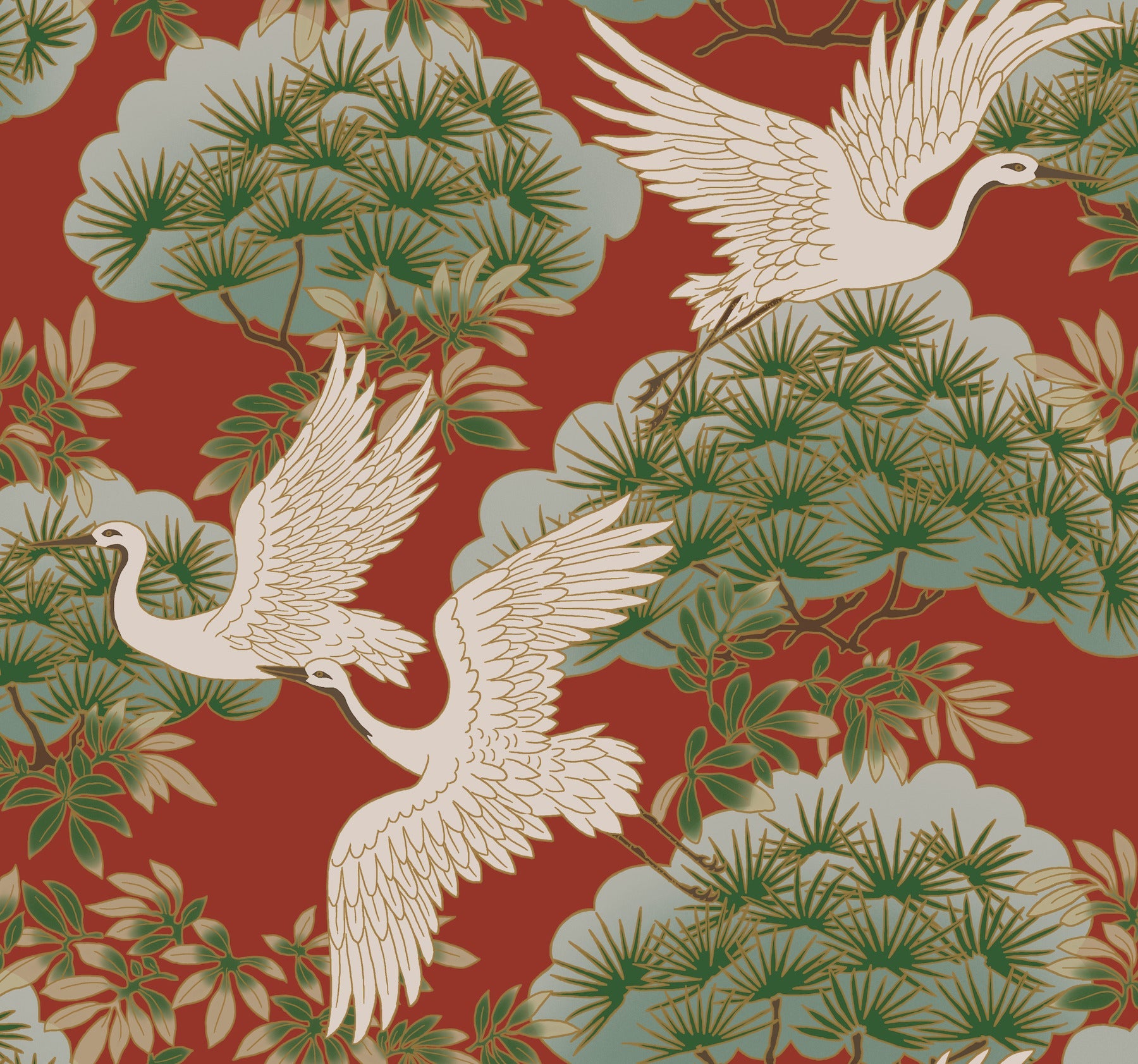 York Spring & Heron Wallpaper - Red