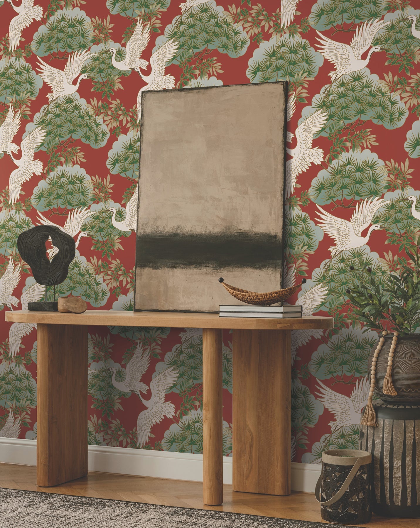 York Spring & Heron Wallpaper - Red