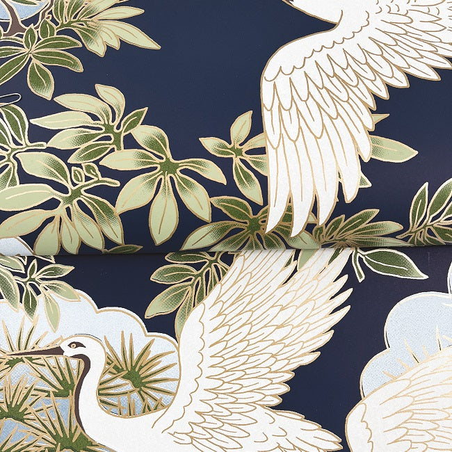 York Spring & Heron Wallpaper - Navy