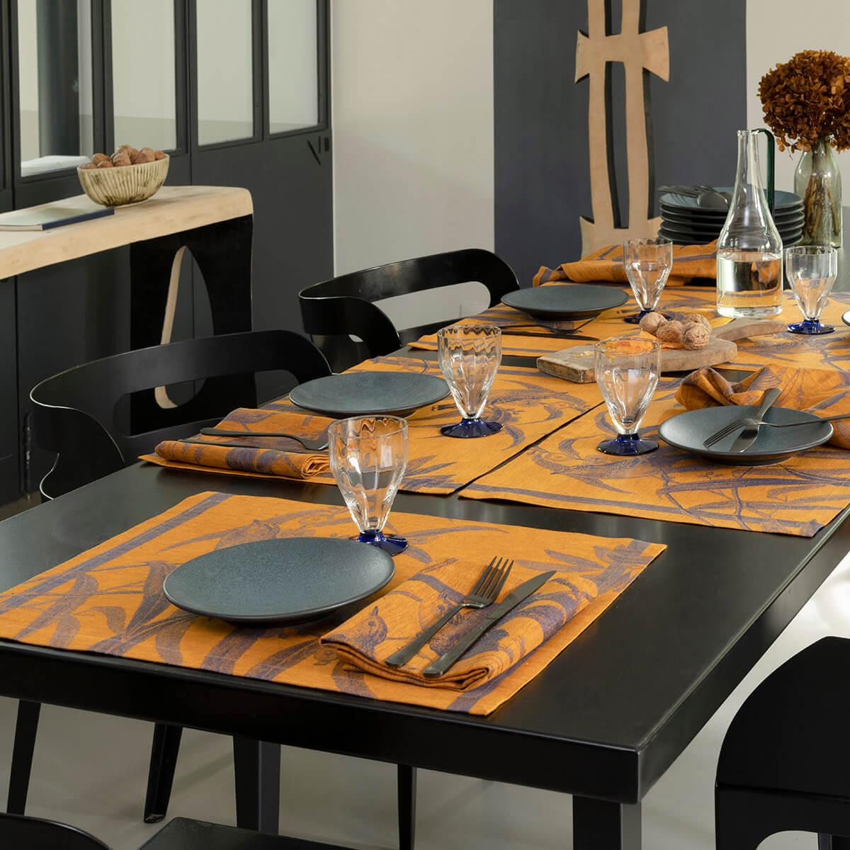 Le Jacquard Français Volière Placemats - Nocturn (Blue and Orange)