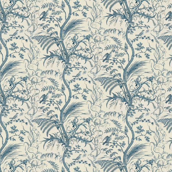 Brunschwig & Fils Bird And Thistle Cotton Print Fabric - Blue