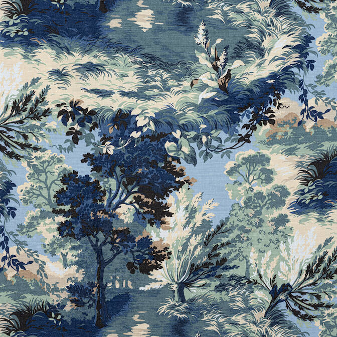 Thibaut Lincoln Toile Fabric - Navy and Teal– Swan Court