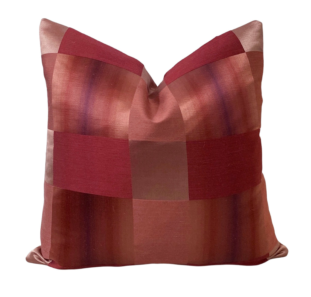 burgundy silk check pillow