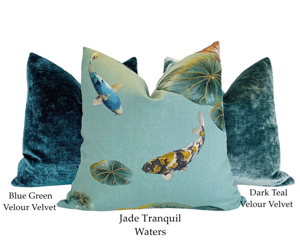 Teal Embroidered and Velvet Pillows