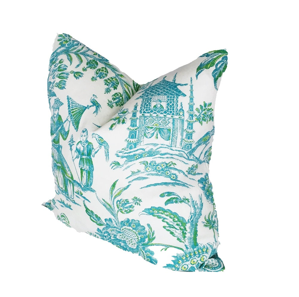 Turquoise Chinoiserie Pillow