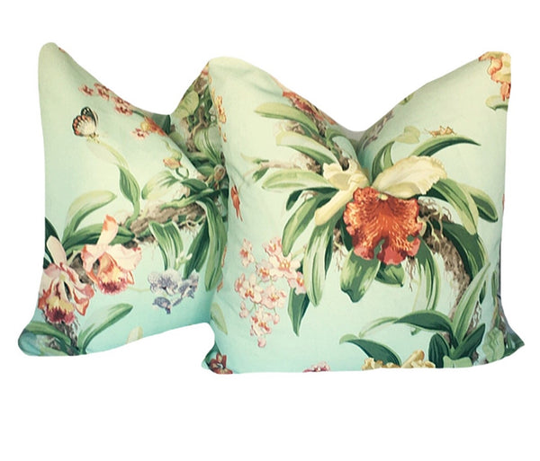 Old World Weavers Orchid Pillows in Mint